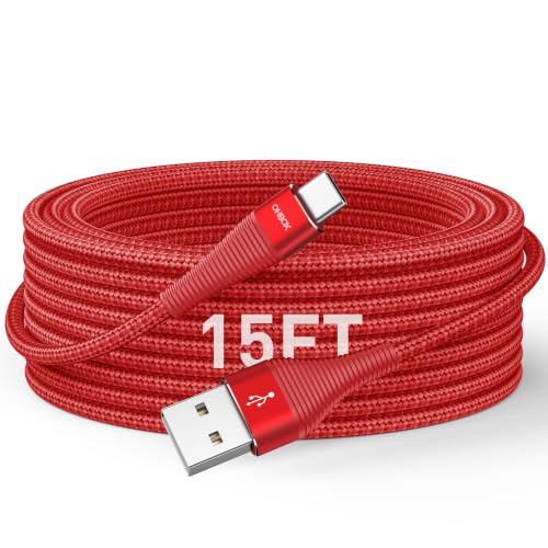 Image of Extra Long USBA to USBC Cable 15FT, Type C Charger Fast Charging Cord USB C | Heavy Duty USB C Charging Cable for iPhone 17 16 15, iPad Pro, Air, Mini, Samsung S25, Pixel 8a 10a, Moto Razr 40 50, G - Red