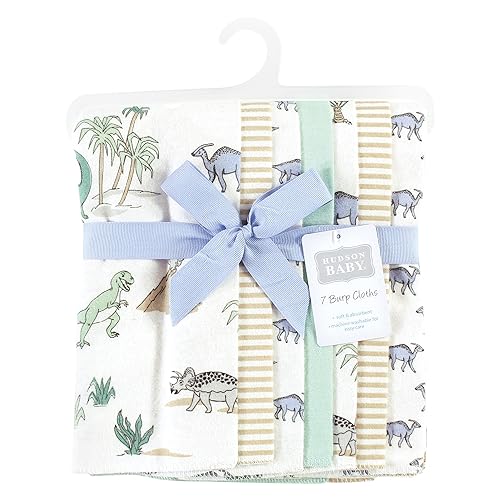 Image of Hudson Baby Unisex Baby Cotton Poly Flannel Burp Cloths, Boy Dino World 7-Pack, One Size