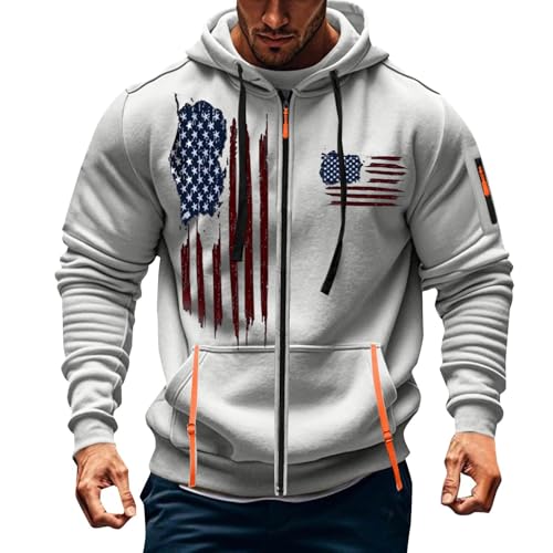 Tactical Zip up Hoodies for Men American Flag Graphic Hoodie Vintage Shirt with Pockets Military Workout Sweatshirt