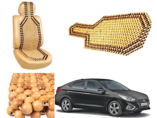 Image of Car Bead Seat Wooden Beads Cushion Cover Pad for Hyundai Verna 2018, Acupressure Sitting Seat Cover | Cream Color - Pack of 1