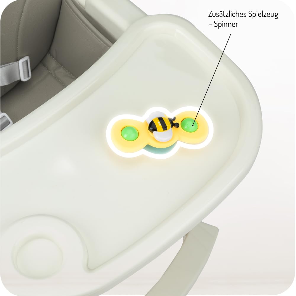 MoMi REKI Hochstuhl Baby 3 in 1 Grau - Kinderstuhl mit Esstisch - Kinderhochstuhl mit Tisch 6-36 Monaten max 20 kg - zum Babystuhl umbaubar - mit Höhenverstellung und 5-Punkt-Sicherheitsgurt