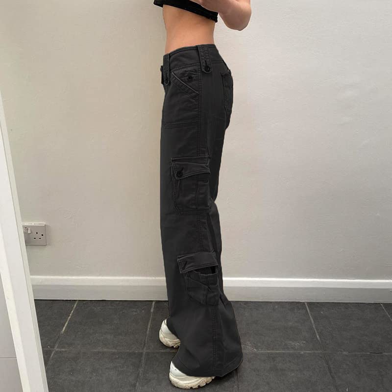 Womens Straight Wide Leg Cargo Jeans Vintage Flap Pocket Cargo Pants Baggy Y2k Pants3
