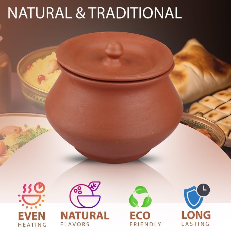 Image of Bhanvi 1000ml Earthen Clay Curd Pot with Lid Round Unglazed Terracotta Bowl for Making Curd Chach Lassi Dahi Kadai Handi Mitti Ke Bartan Serving Use in Oven Not for Cooking