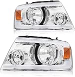 AS Headlight Assembly for 2004-2008 Ford F150 / 2006-2008 Lincoln Mark LT w/LED BAR Chrome Housing Driver and Passenger Side