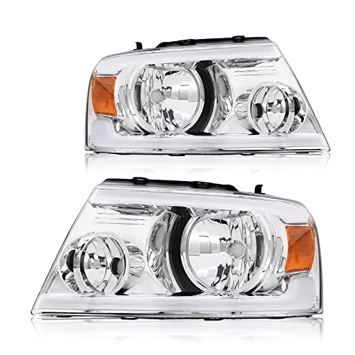 AS Headlight Assembly for 2004-2008 Ford F150 / 2006-2008 Lincoln Mark LT w/LED BAR Chrome Housing Driver and Passenger Side