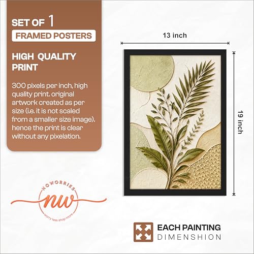 Image of NoWorries 3D Botanical Leaf Wall Painting with Frame Set of 1 | Premium Textured Green Palm Leaf Artwork, Modern Nature Wall Decor for Living Room, Bedroom, Office and Home Decoration (3d Art-14,13x19inch)
