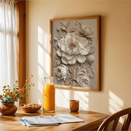 Image of NoWorries Floral Botanical Wall Painting with Frame | Premium Textured Flower & Leaf Artwork, Pastel Nature Wall Decor Framed for Living Room Bedroom Office and Home Decoration (Art-6,17x25inch)