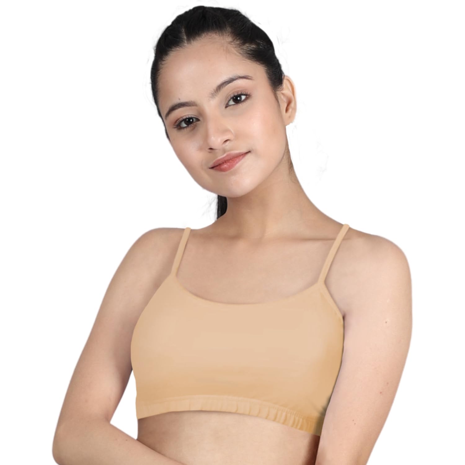 DChica Essentials Uniform Bras for Girls (Pack of 1) Cotton Non-Padded Full Coverage Everyday Non-Wired Seamless Gym, Yoga, Workout Bra with Adjustable Thin Strap, Training Bra for Teenagers