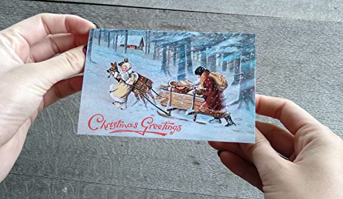 Image of PIXILUV WHITE CHRISTMAS (Pack of 12) Notecards Small Greeting Cards # Cold Wintery Christmas Scenes ~ Vintage Christmas Postcards Reprint