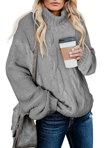 Image of Dokotoo Womens Sweaters Turtleneck Cable Knit Chunky Pullover Fall Outfits