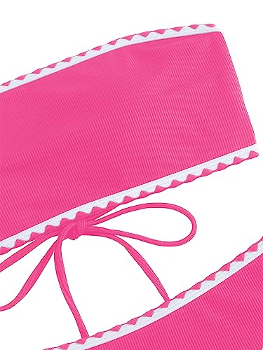 Image of ZAFUL Women Strapless Textured Bandeau Bikini 2 Piece Swimwear Cheeky Solid Lace up Bathing Suits