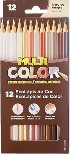 EcoLápis de Cor Multicolor,Tons de Pele, Caixa com 12 Cores