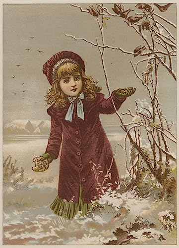 Tableau de décoration pour salon avec scène d'hiver et de fille nourrissant les oiseaux 60x90