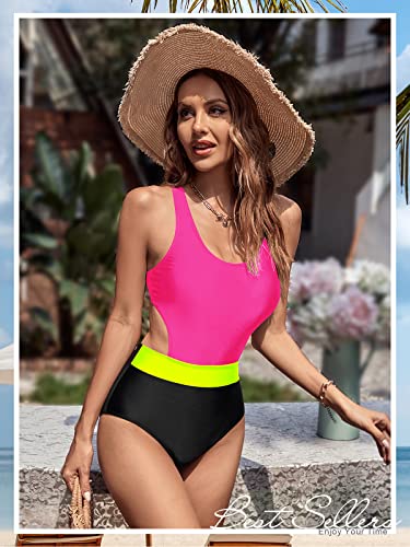 Molybell Women's One Piece Swimsuits Criss Cross Cutout High Waisted Bathing Suit Monokini For Teen Girls (Pink+Black,Medium) #TOP5