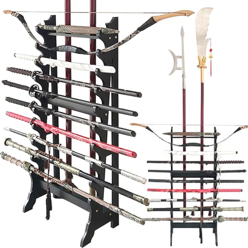 Soporte para Espadas, Expositor de Espadas Multicapa de pie, Soporte Vertical de Madera de 12 Niveles para Espadas de Artes Marciales, Soporte para sables de luz