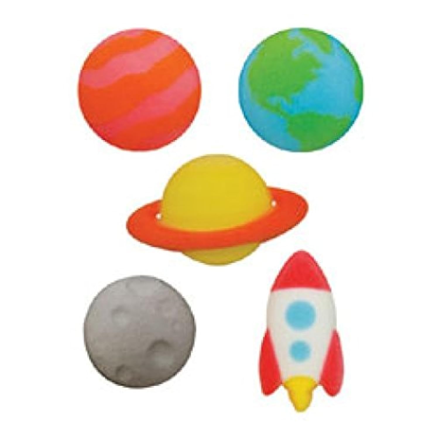 Lucks Outer Space Assortment Rocket Planets Molded Sugar Toppers, 12 Count, Vibrant Colors, Perfect for Birthday Parties