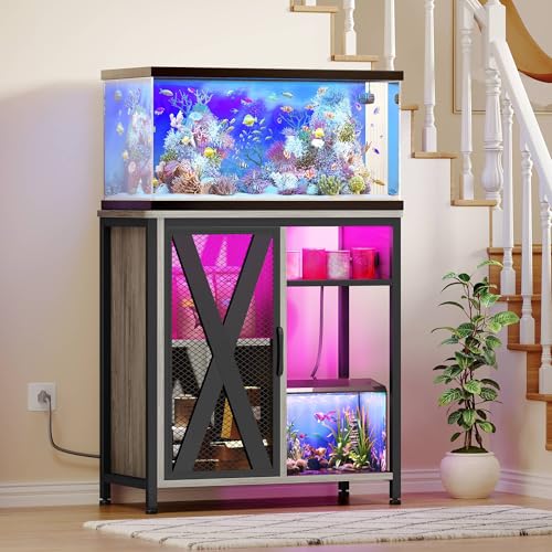 YITAHOME Fish Tank Stand with Power Outlets & LED Light, 20-29 Ga...