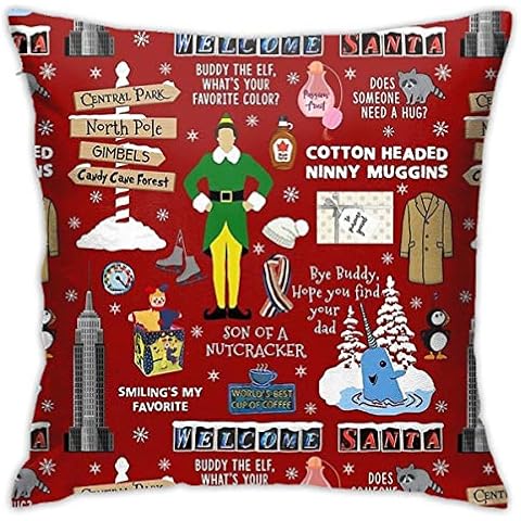 KIILA Buddy The Elf Collage Red Background Home Decorative Throw Pillow Cases Sofa Couch Cushion Throw Pillow Covers 18x18 Inch Cover