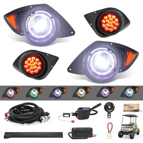 10L0L Golf Cart Headlight and Tail Light Kit for Yamaha G29 Drive 2007-2016 RGB LED Street Legal Light Kit with Turn Signals Wiring Harness DRL Horn Brake Lights & Music Sync (36V/48V)