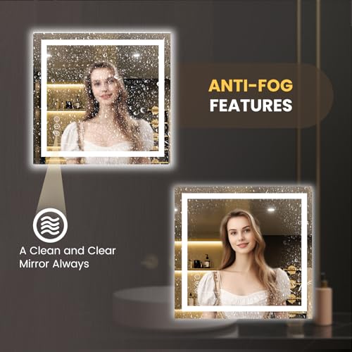 Image of LOAAO 28 inchx30 inch LED Bathroom Mirror with Lights, Anti-Fog, Dimmable, Backlit + Front Lit, Lighted Bathroom Vanity Mirror for Wall, Memory Function