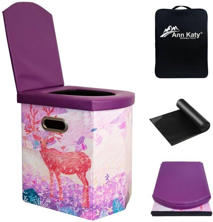 upgrade xl portable toilet for adults, extra large portable travel floding toilet, camping tall toilets with lid for adults and kids compact potty for car,hiking,beach and camping purple