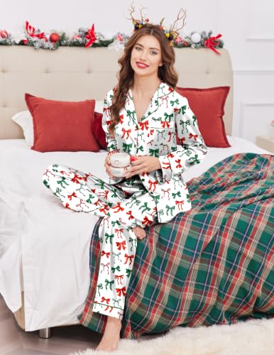 Image of Ekouaer Women's Classic Button Down Long Satin Silk Pajama Set