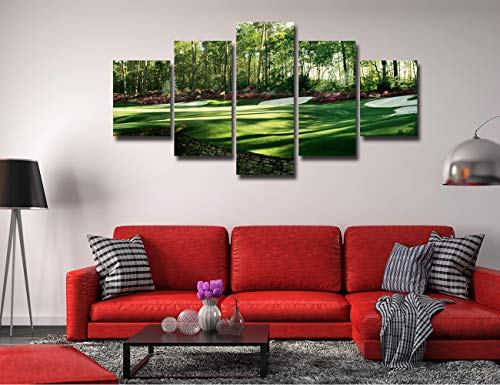 Chicicio Augusta National Golf Club, Green Golf Course Wall Decor Pictures 5 Piece Canvas Art Frame Artwork Poster Painting Ready To Hang(60''Wx32''H) #TOP2