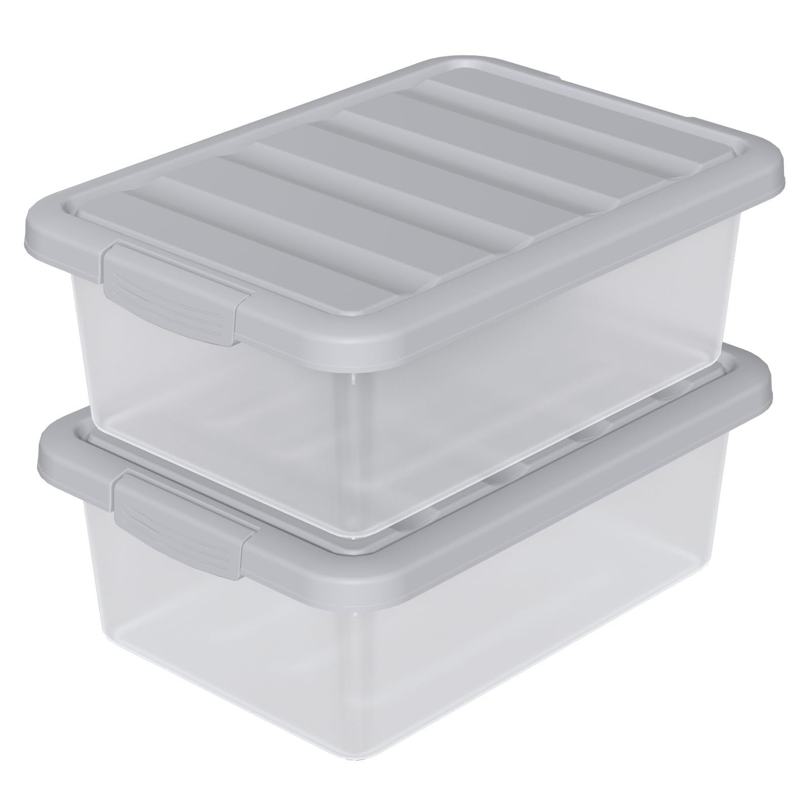 Bac de rangement empilable 14L gris en plastique avec couvercle (Lot de 2)