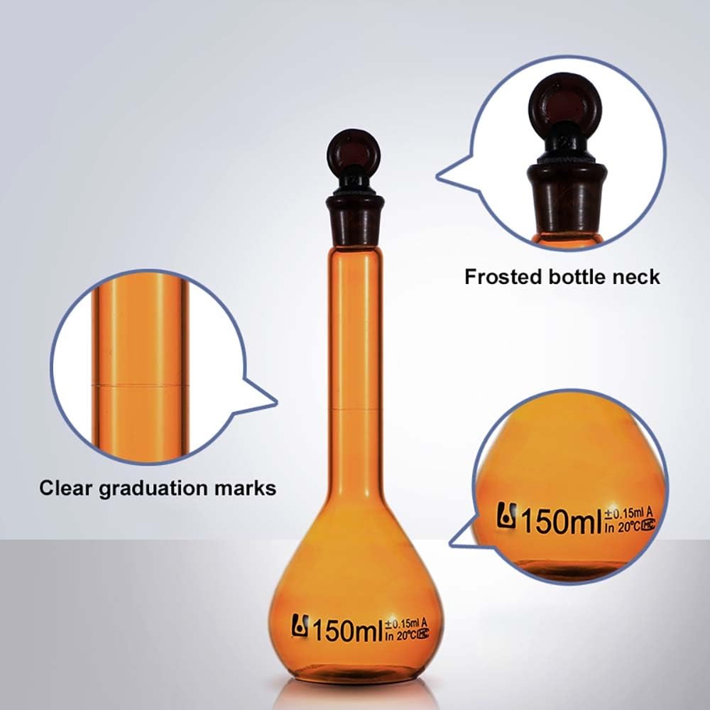 1 Stück Brauner Messkolben Der Klasse A Mit Stopfen – Hochwertiges Borosilikatglas – Verschiedene Größen (5ml–2000ml) – Hitzebeständig For Wissenschaftliche Und Industrielle Labore(1000ml)