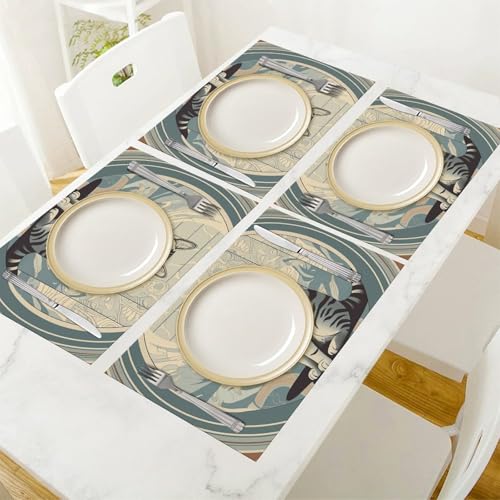 Sets de table chat tabby gris antidérapants pour repas en terrasse et cuisine - 7