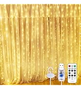 SINAMER Warm White Curtain Light for Bedroom, 300 LED 9.8ft x 9.8ft Window Fairy Curtain String L...