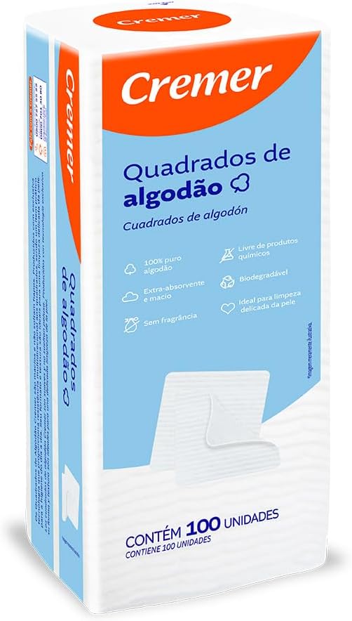 Algodão Quadrado Cremer 100 Unidades Sem Perfume