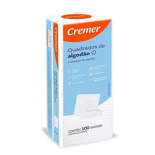 Cremer Algodão Quadrado Sem Perfume Pacote 100 Unidades