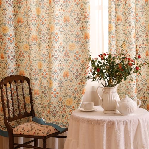Image of ISAENNE Designer French Linen Printed Curtains,2 Panels,71 inchx65 inch-Floralsea