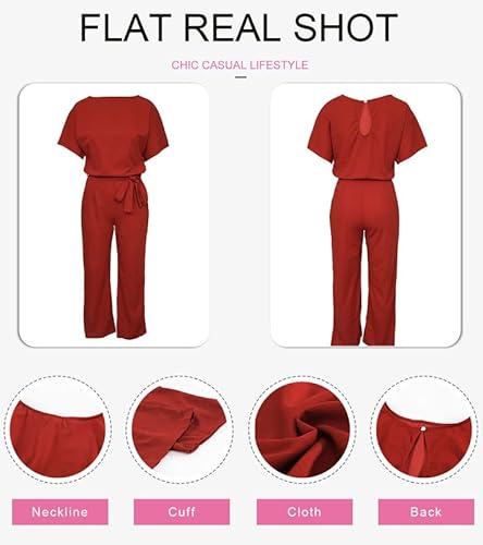 Dokotoo Womens Plus Size Crew Neck Long Sleeve Belted Wide Leg Playsuits Keyhole Apricot Jumpsuit Dressy Formal X-Large #TOP3