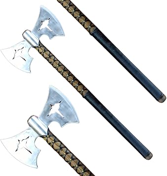 Double Blade Axe in with Handle, with Handmade Leather Sheath, Winged Double Head Battle Axe, Best Cosplay Axe, Display Axe, and Boys Gift