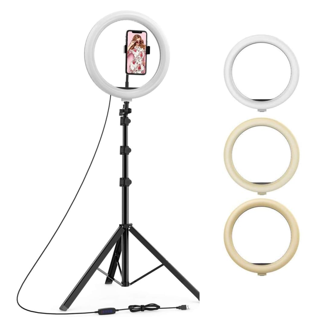 Dawn Weaves 10-Inch Ring Light with 7 Feet Adjustable Tripod Stand 3 Color Modes & 360° Rotation Mobile Phones, Camera, YouTube, Photography, Videography, Live Streaming, Makeup, Vlogging
