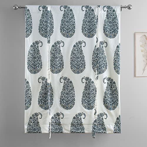 Image of HPD Half Price Drapes Room Darkening Tie Up Curtains 46 X 63 Inch Paisley Printed Cotton Window Roll Up Balloon Curtain for Living Room, Kitchen PRTW-TUD42A-63 (1 Panel), Paisley Park Blue