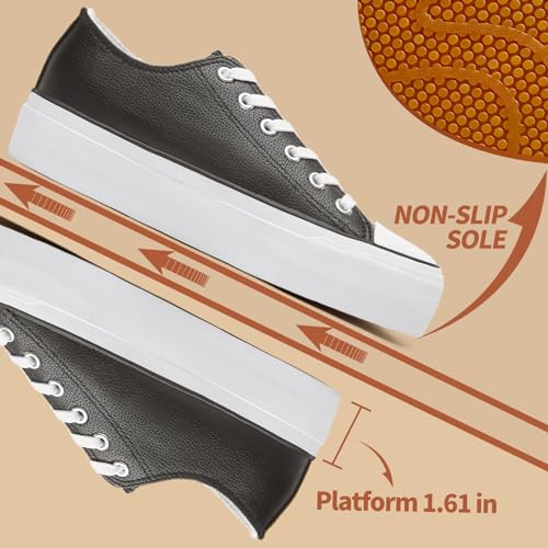 Rominz Women's White Platform Sneakers PU Leather Platform Shoes Classic Black Low Top Sneakers Casual Walking Shoes for Women4