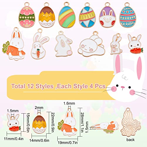 SUNNYCLUE 1 Box 48Pcs 12 Styles Easter Egg Charms Bunny Charms Bulk Enamel Rabbit Carrot Charm Cartoon Animals Charm for Jewellery Making Charms Bracelet Necklace Earring Women DIY Crafts Supply - Image 2
