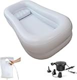 Adult PVC Inflatable Bathtub Kit, Portable Bedside Shower with Pillow, Bed Bathing Aid for Bedridden Elderly Patients with Air Pump and Water Bag