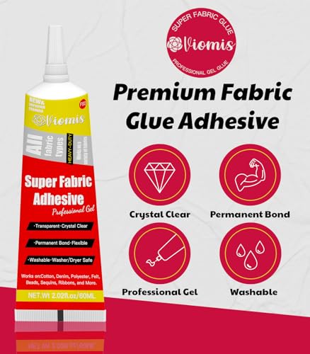 Viomis DIY06001 60Ml Fabric Glue, Strong Fabric And Leather Adhesive, Waterproof Fabric Glue Permanent Clear Washable For All Fabrics, Clothing, Cotton, Flannel, Denim, Leather, Polyester, Doll Repair, Patches thumb #1