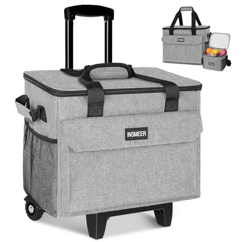 INSMEER Rolling Coolers with Mini Lunch Bag, 50 Cans Collapsible Hard Liner Cooler with Wheels, 2-in-1 Portable Trolley Cart, Coolerbag for Grocery Shopping