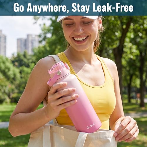 Image of OLDLEY 32oz Insulated Water Bottle with 2-in-1 Straw & Chug Lid, Leakproof Stainless Steel Bottle, Double Wall Vacuum Insulated Water Bottle for Sports, Gym, Travel,Blush Ombre