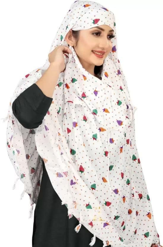 Image of SIXSIGMA Cotton Long Scarf Cum Mask scarves Usable for vehicle Driver | White Printed Design | Universal Size | For Girl & Women | Breathable Sun Protection Light Weight