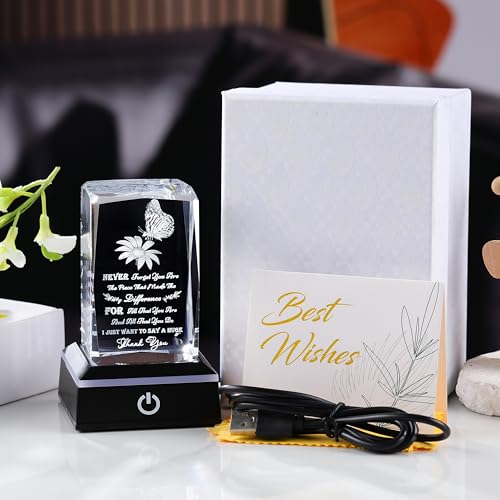 Image of Thank You Gifts for Women Men - Crystal Engraved Decor with led light Presents for Teacher Doctor Nurse Boss Coworker - Inspirational Appreciation Gift for Female Male Leader Best Friends Grateful