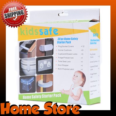 30 piece Home Safety Starter Pack - Plug Socket Covers, Corner Cushions, Cupboard Locks and More