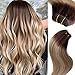 Hair Extensions Sew in Human Hair Weft for Women, Real Human Hair Weave Extensions Walnut Brown to Ash Brown with Blonde Highlights Straight Remy Human Hair Bundles Sew in Weft Extensions 20Inch 100G