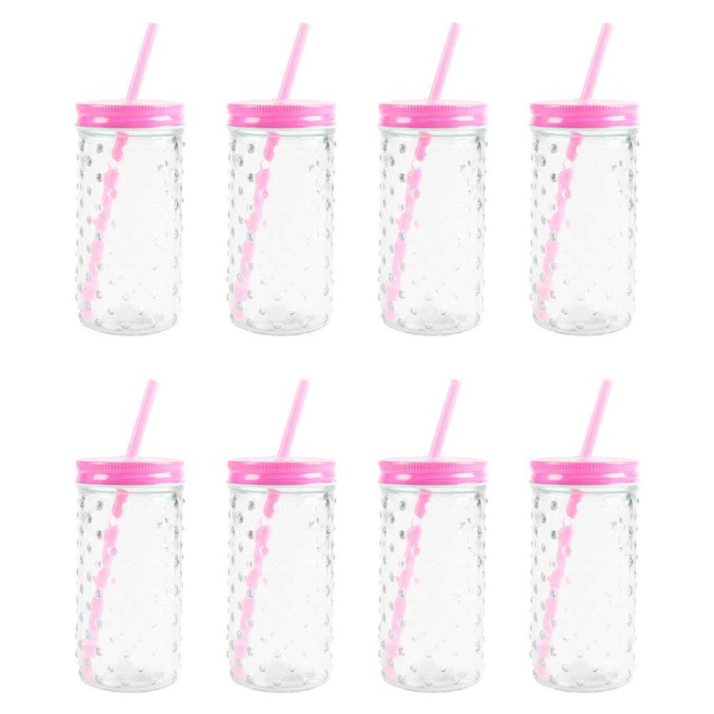 FabFinds Bubble Mason Glass Jars with Lids Cocktail Glasses with Reusable Straw 16ozX8 (P1 Pink) โ image 1