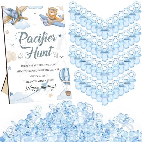 Image of Thyle 51 Pcs Airplane Pacifier Hunt Baby Shower Games Include Hunt Sign and 50 Acrylic Pacifiers for Adventure Await Baby Shower Game Decoration Sets Gender Reveal Newborn Announcement Party Decor